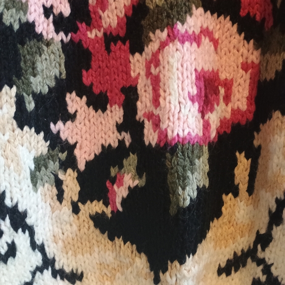 Vintage 80s/90s Needles & Yarn Floral Knit Sweater Medium Shoulder Pads Chunky - Picture 5 of 12